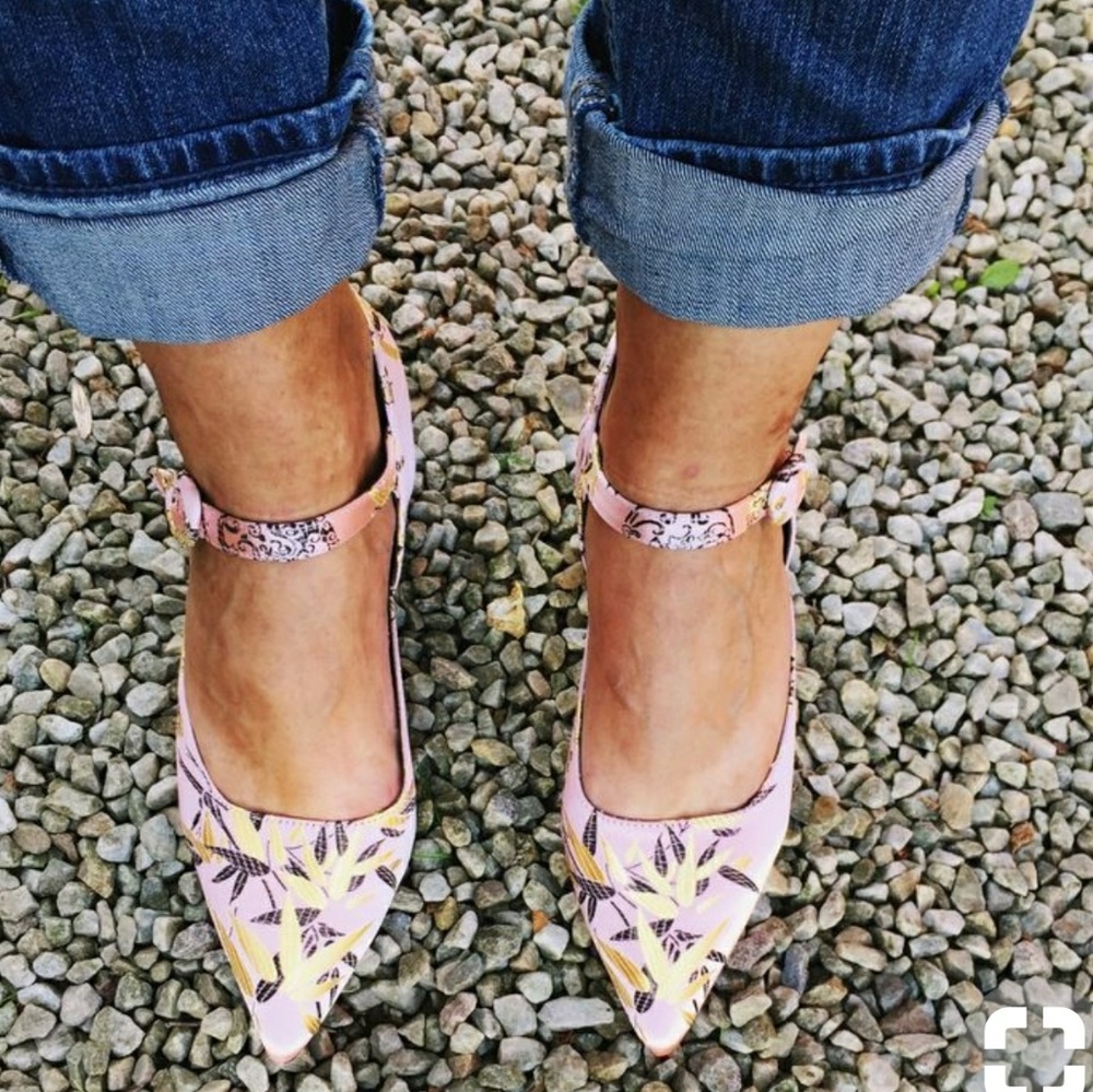 Zara Embroidered Kitten Pink Floral Heels